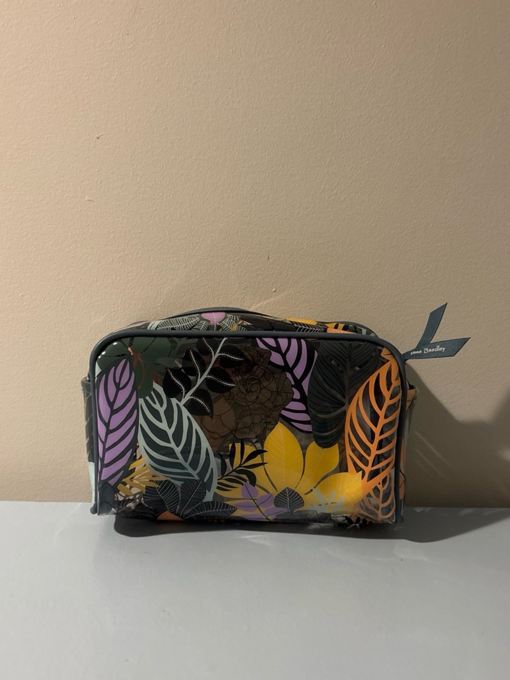 Vera Bradley Tropical Leaf Print Cosmetic Case in Yellow, Purple, Teal, Black - Picture 2 of 5